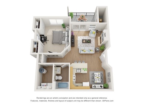 Floor plan for 1 bed, 1 bath, 718 sqft